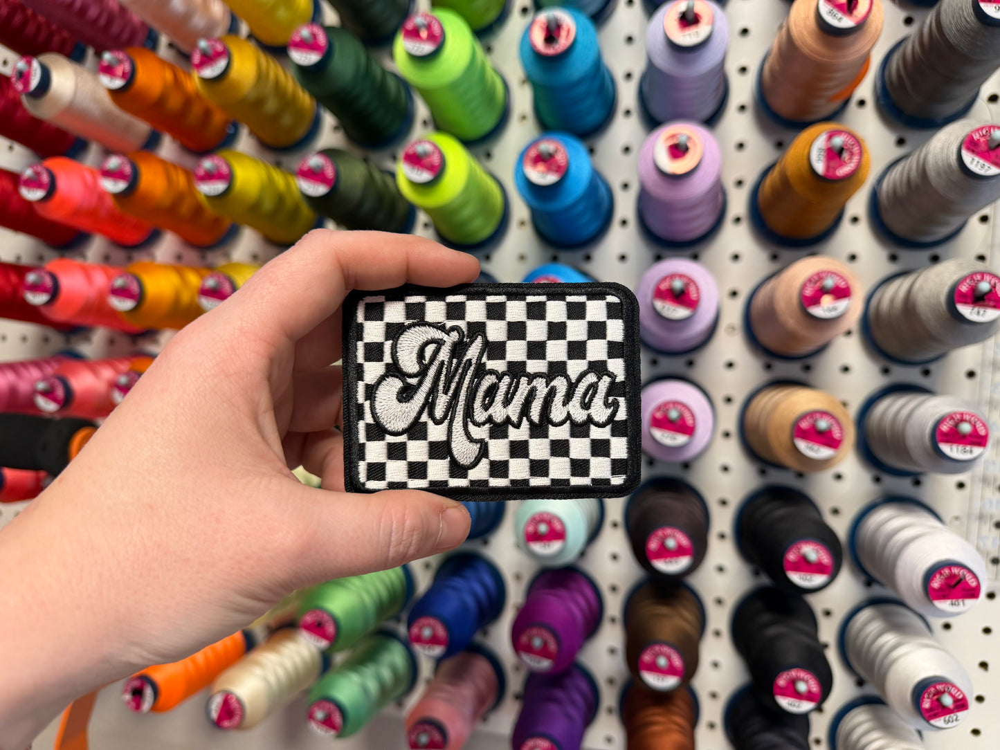 Checkered Mama Embroidered Iron-On Patch