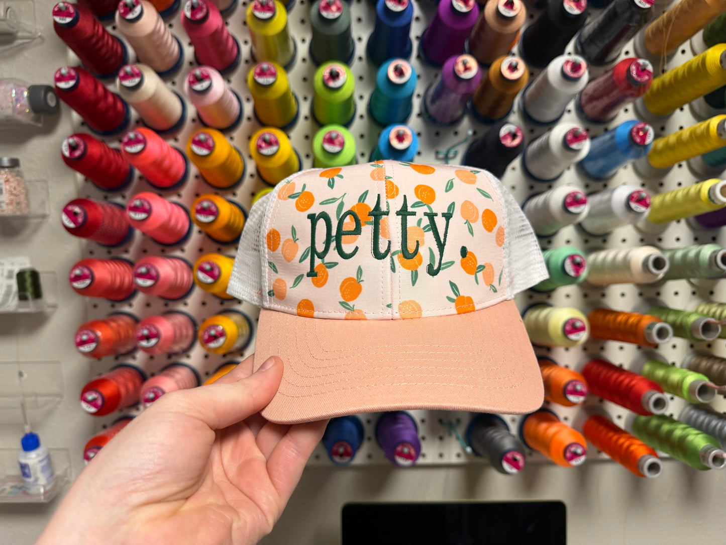 “Petty” Peach Embroidered Trucker Hat 🍑