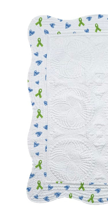 Blue Heart & Green Ribbon Quilt for Organ Donation Awareness
