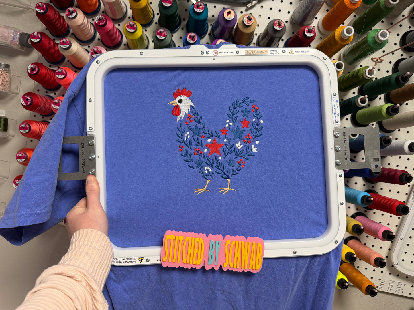 Patriotic Floral Chicken Embroidered Tee