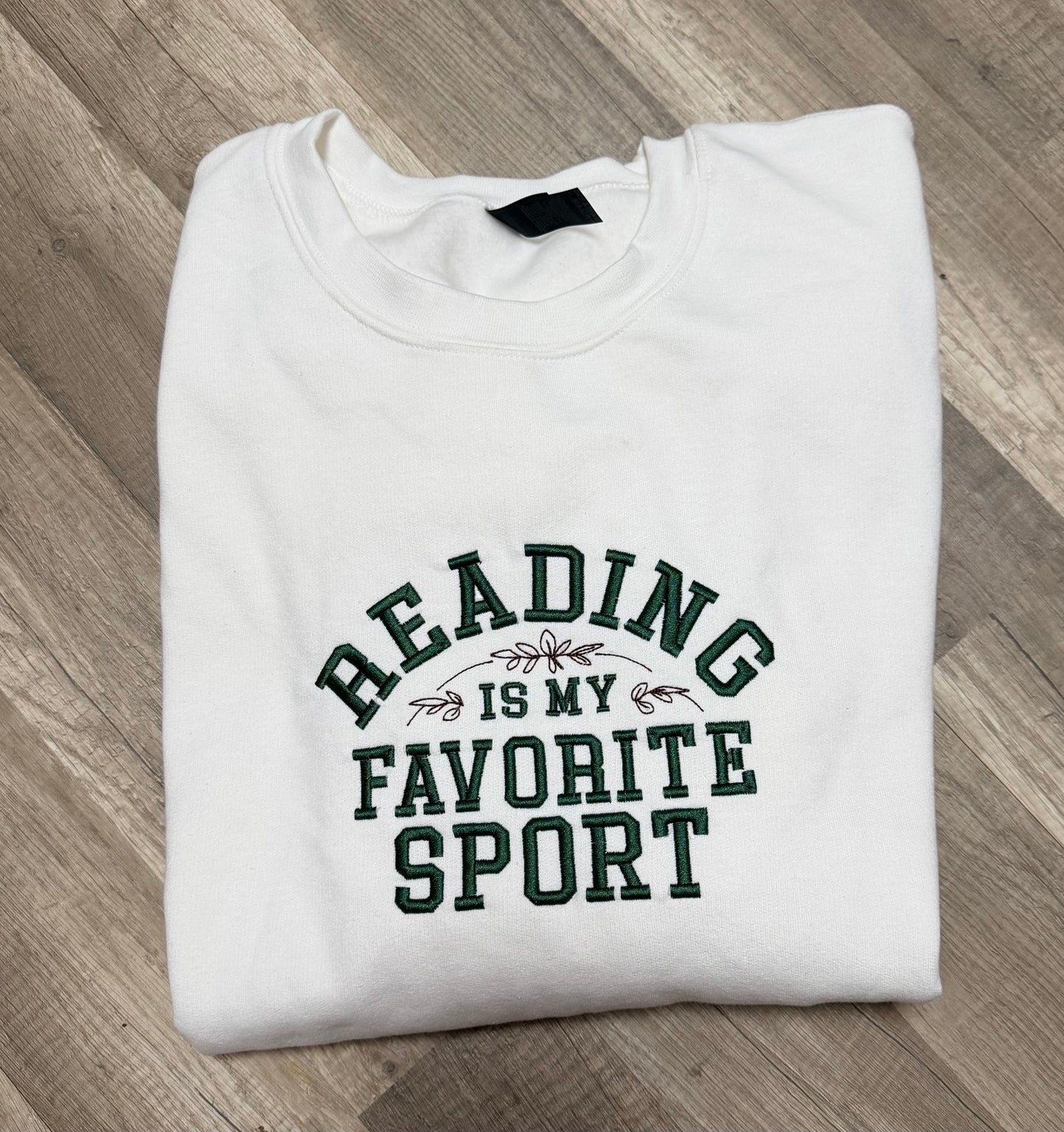 Reading Is My Favorite Sport Embroidered Crewneck Sweatshirt