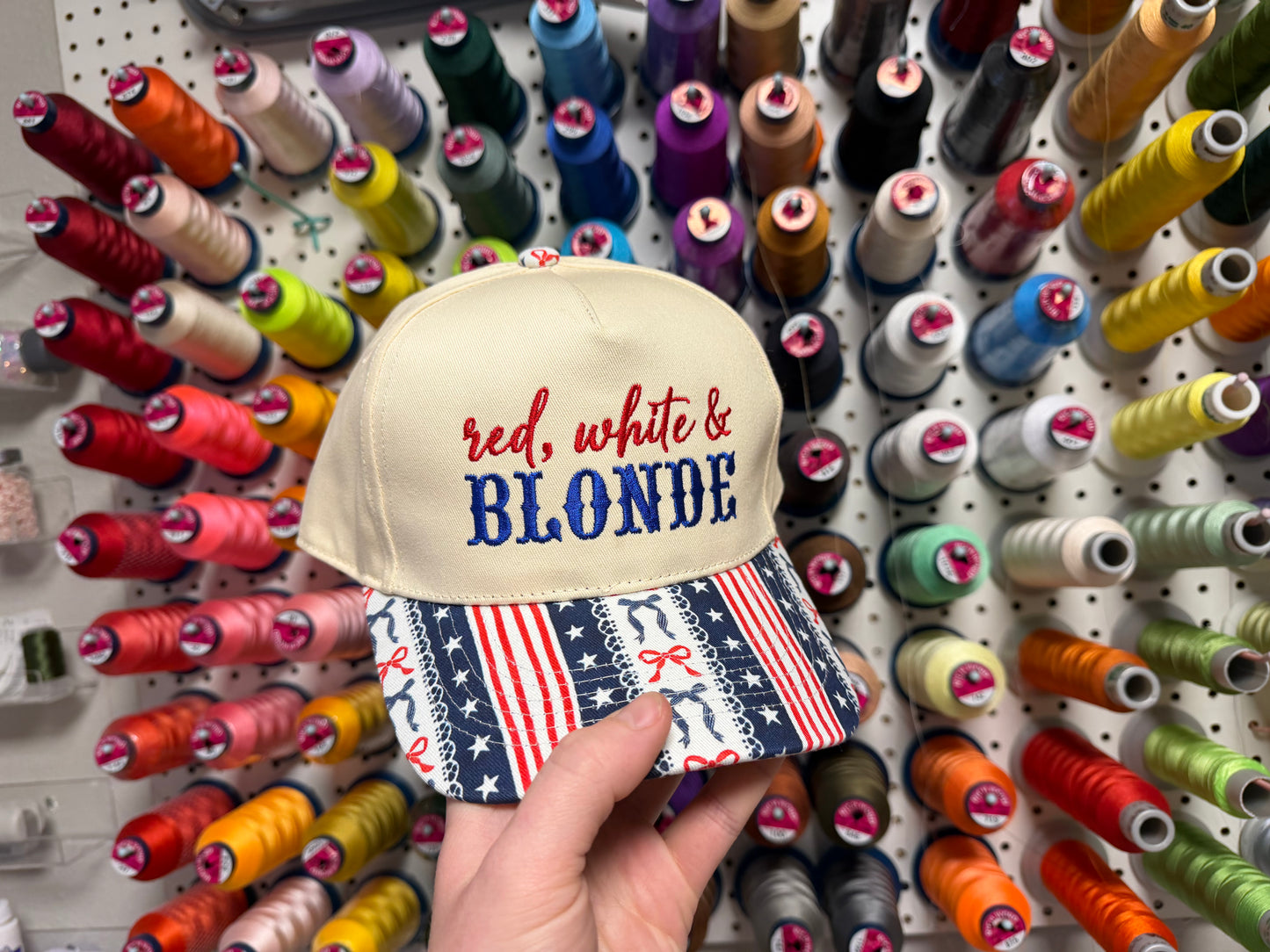 Red White & Blonde Hat