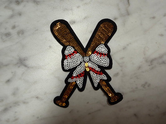 Sequin Baseball Bat Bow Patch