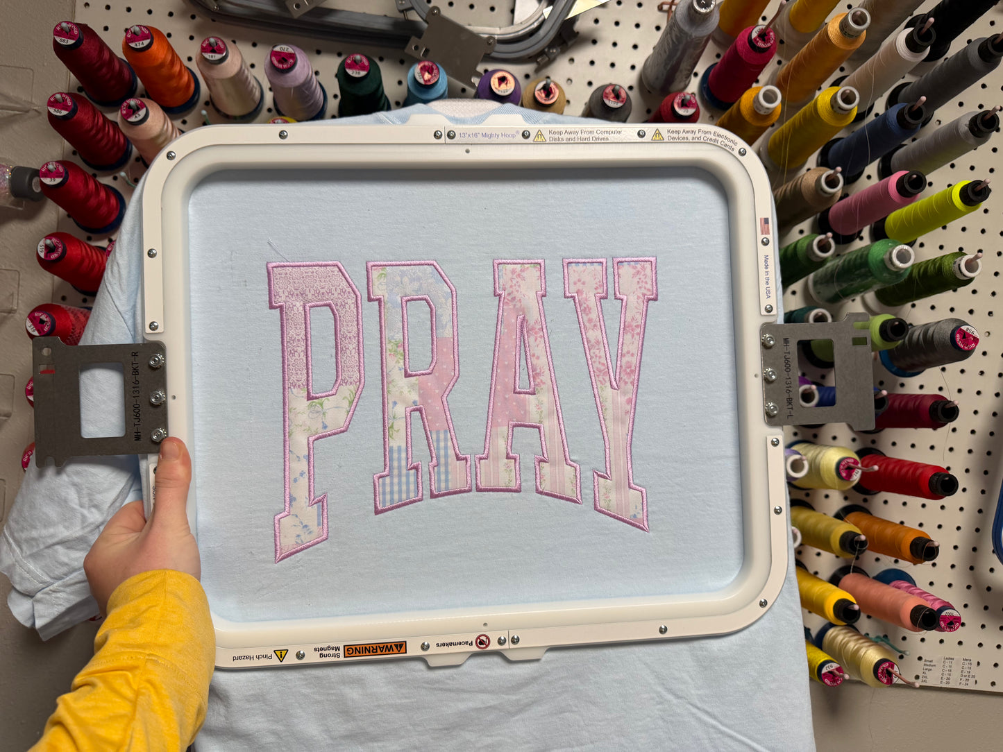 “PRAY” Patchwork Appliqué T-Shirt
