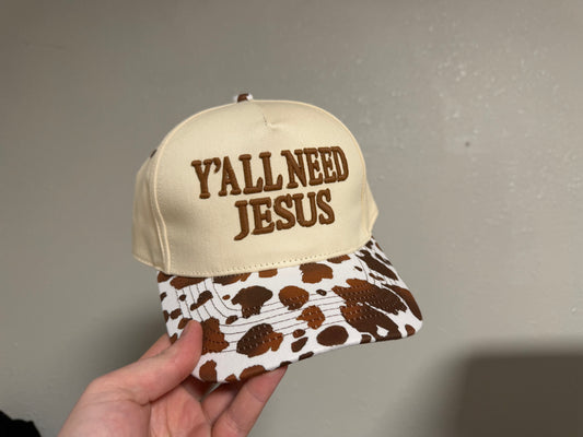 Y’ALL NEED JESUS Cow Print HAT
