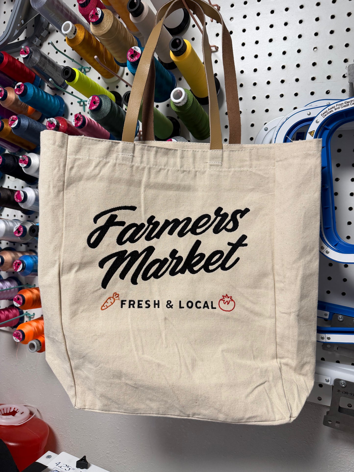 Farmers Market Embroidered Canvas Tote