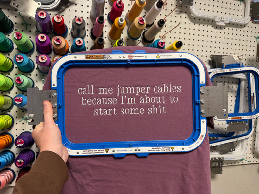 “Call Me Jumper Cables” Embroidered Tee PLUM