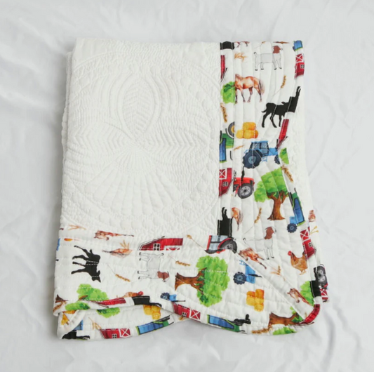 Heirloom Quilted Baby Blanket - Farm yard