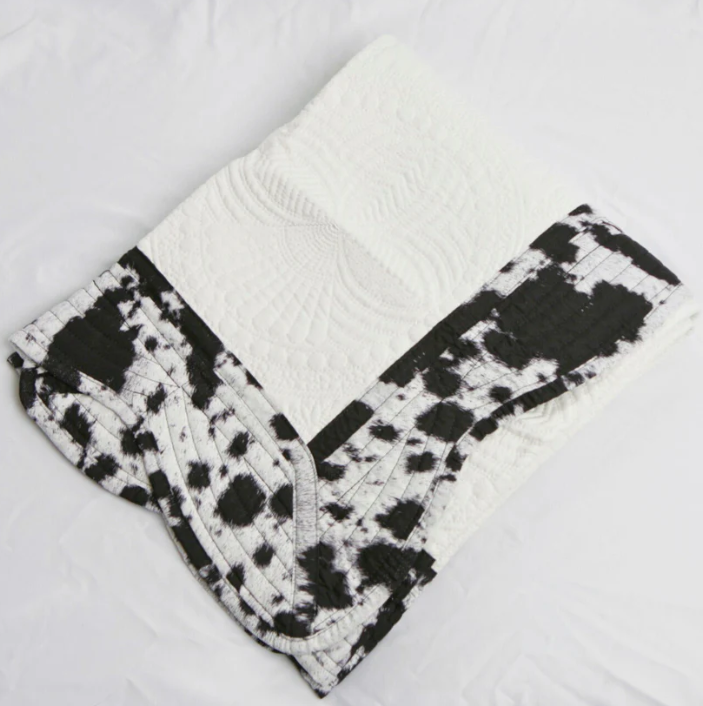 Heirloom Quilted Baby Blanket - Black Cow