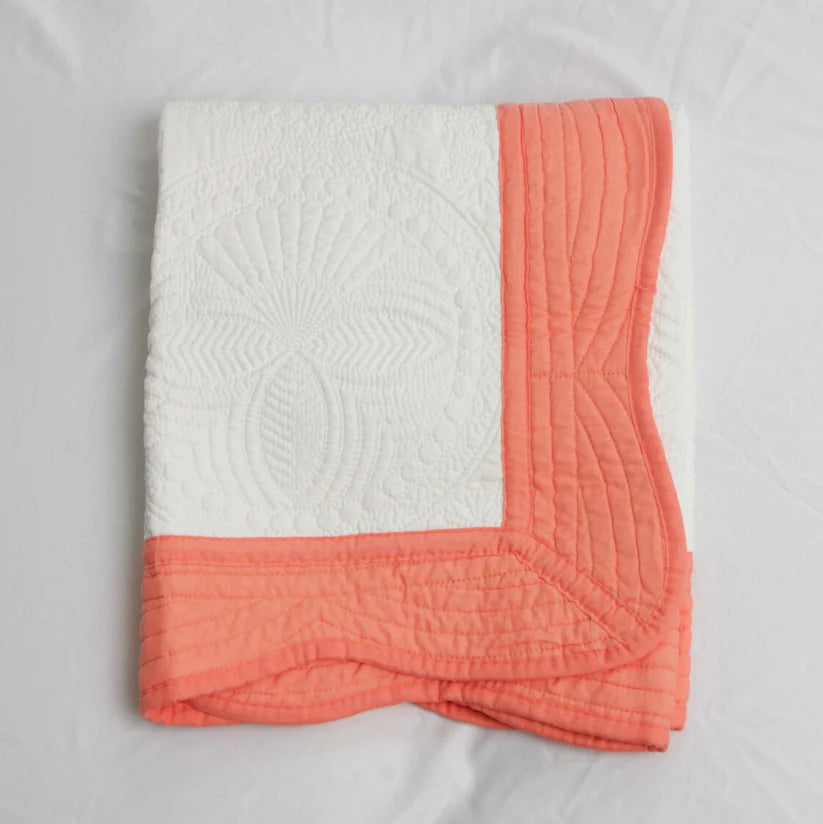 Heirloom Quilted Baby Blanket - Coral Trim