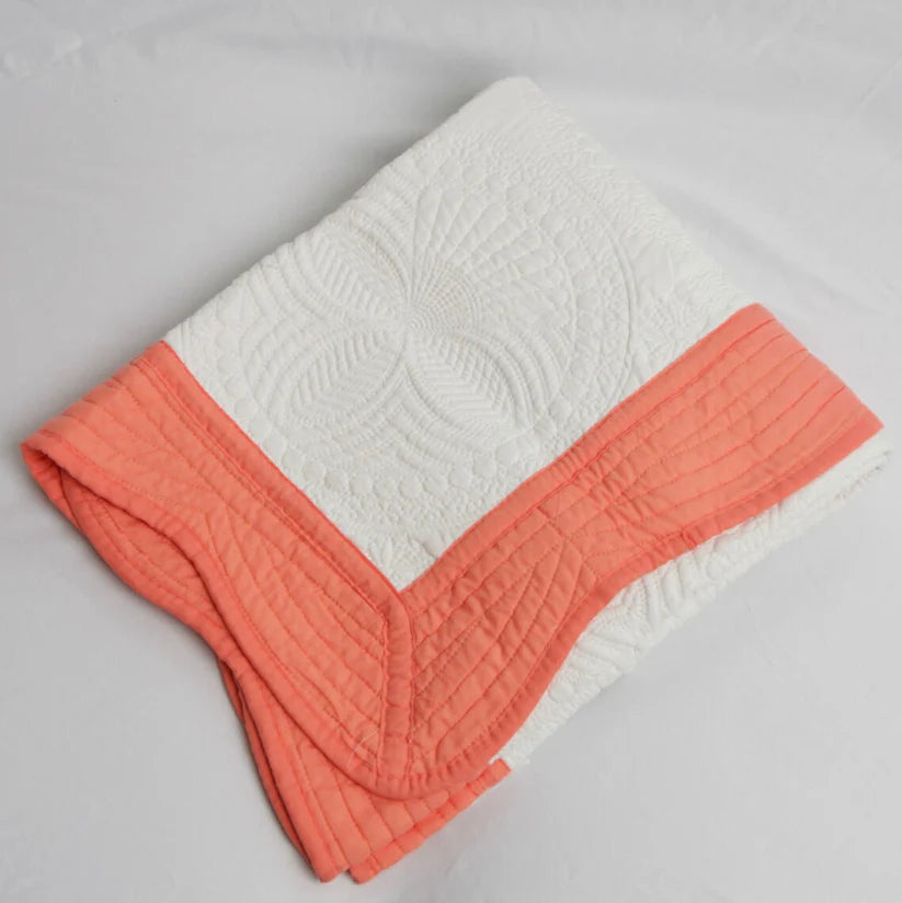 Heirloom Quilted Baby Blanket - Coral Trim