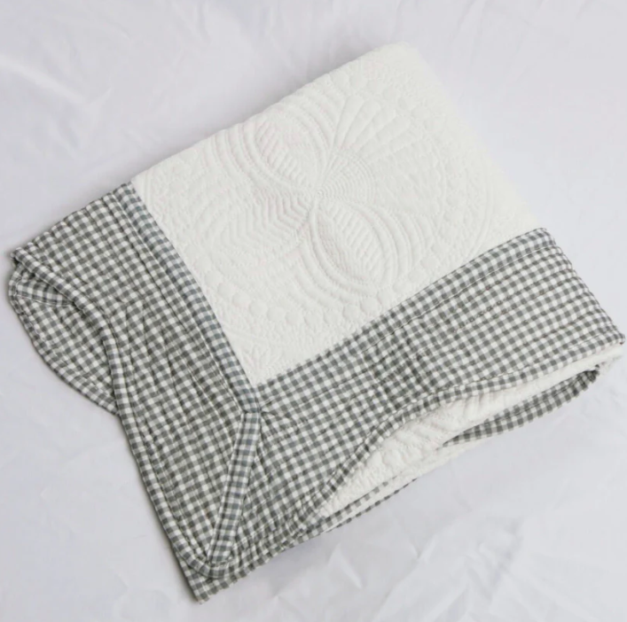 Heirloom Quilted Baby Blanket - Gray Gingham