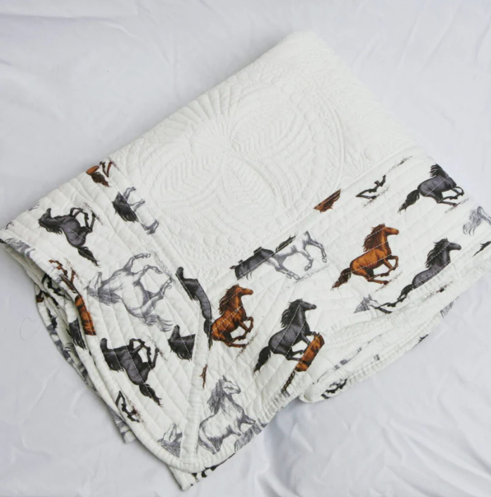 Heirloom Quilted Baby Blanket - Horses