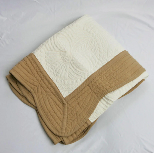 Heirloom Quilted Baby Blanket - Khaki Trim