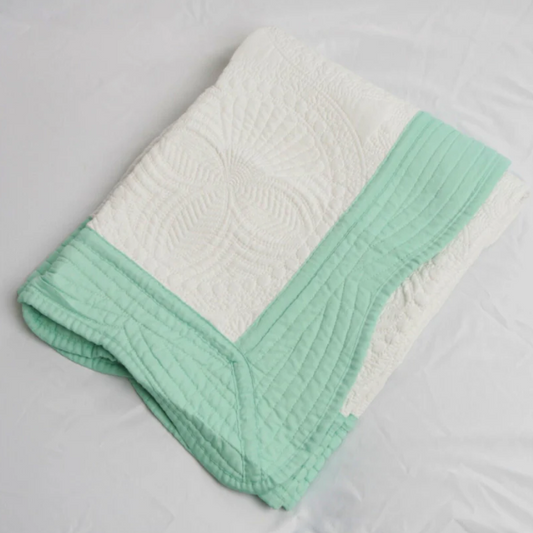 Heirloom Quilted Baby Blanket - Mint Trim