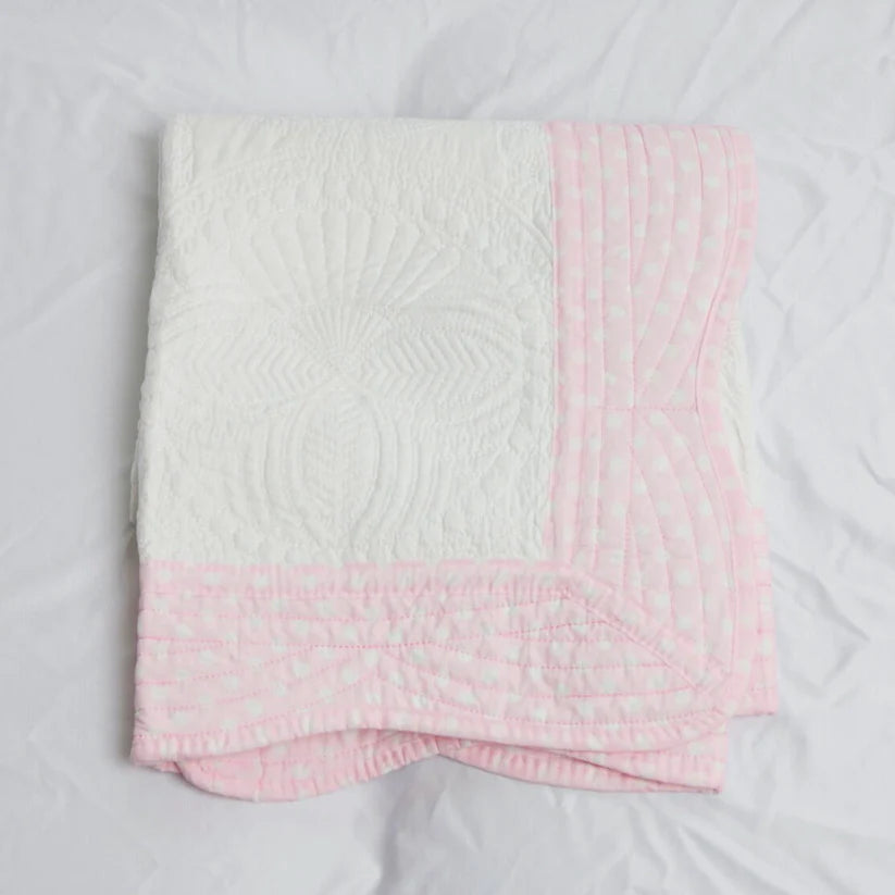 Heirloom Quilted Baby Blanket - Pink Polka Dot