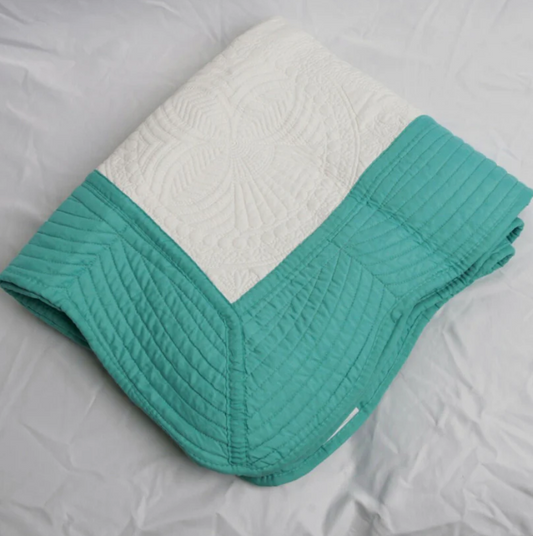 Heirloom Quilted Baby Blanket - Teal Trim